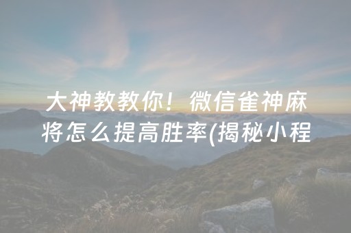 大神教教你！微信雀神麻将怎么提高胜率(揭秘小程序赢的秘诀)