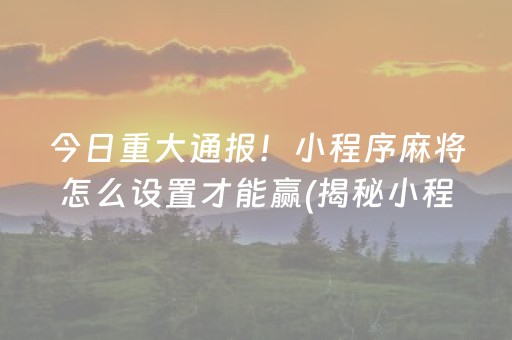 三分钟了解“微信小程序微乐麻将怎么设置能有好牌”（辅助器通用版)