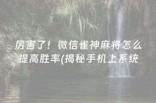 厉害了！微信雀神麻将怎么提高胜率(揭秘手机上系统发好牌)