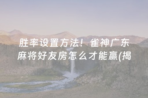 胜率设置方法！雀神广东麻将好友房怎么才能赢(揭秘小程序插件下载)