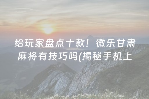 给玩家盘点十款！微乐甘肃麻将有技巧吗(揭秘手机上助手软件)