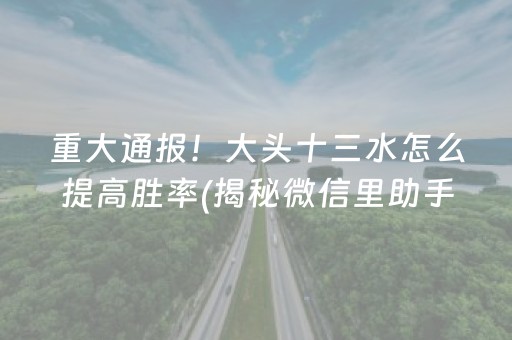 重大通报！大头十三水怎么提高胜率(揭秘微信里助手软件)