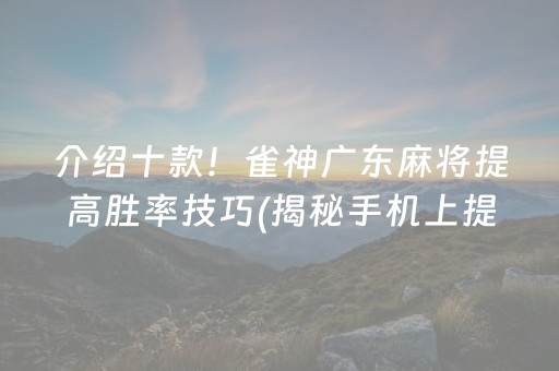 介绍十款！雀神广东麻将提高胜率技巧(揭秘手机上提高胜率)