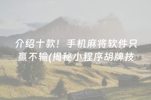 介绍十款！手机麻将软件只赢不输(揭秘小程序胡牌技巧)