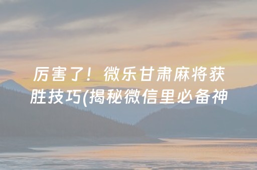 厉害了！微乐甘肃麻将获胜技巧(揭秘微信里必备神器)