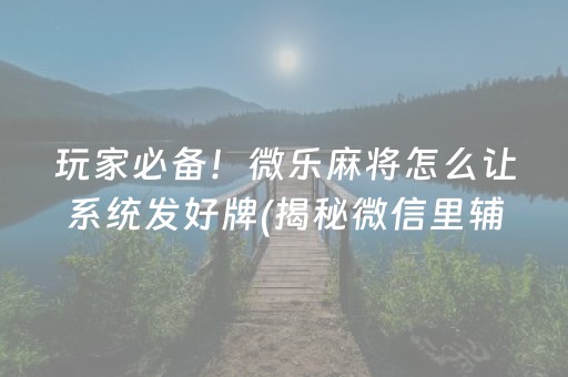 玩家必备！微乐麻将怎么让系统发好牌(揭秘微信里辅牌器)