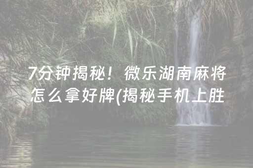 7分钟揭秘！微乐湖南麻将怎么拿好牌(揭秘手机上胜率到哪调)