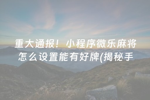 重大通报！小程序微乐麻将怎么设置能有好牌(揭秘手机上提高胜率)