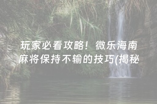 玩家必看攻略！微乐海南麻将保持不输的技巧(揭秘小程序提高胜率)