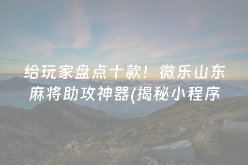 给玩家盘点十款！微乐山东麻将助攻神器(揭秘小程序如何让牌变好)