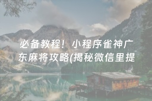 必备教程！小程序雀神广东麻将攻略(揭秘微信里提高赢的概率)