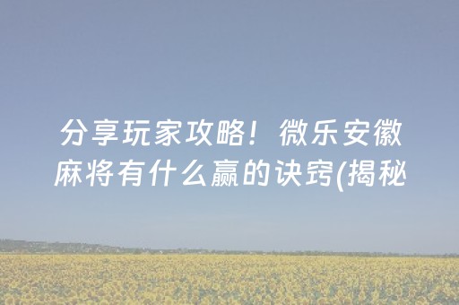 分享玩家攻略！微乐安徽麻将有什么赢的诀窍(揭秘小程序规律攻略)