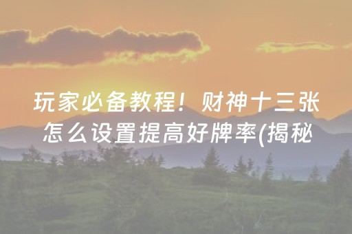 玩家必备教程！财神十三张怎么设置提高好牌率(揭秘微信里助赢软件)