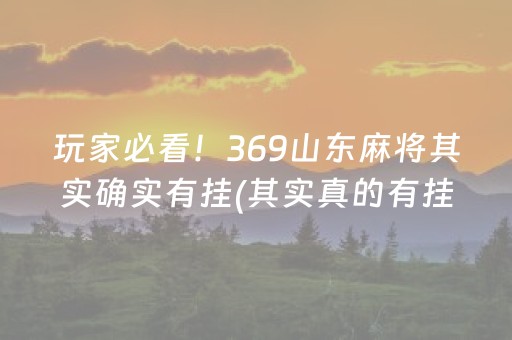 玩家必看！369山东麻将其实确实有挂(其实真的有挂)