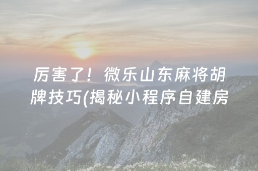 厉害了！微乐山东麻将胡牌技巧(揭秘小程序自建房怎么赢)