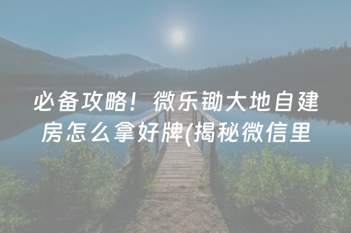 必备攻略！微乐锄大地自建房怎么拿好牌(揭秘微信里助手软件)