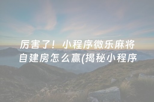 厉害了！小程序微乐麻将自建房怎么赢(揭秘小程序自建房怎么赢)