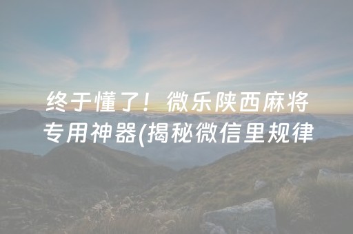 终于懂了！微乐陕西麻将专用神器(揭秘微信里规律攻略)