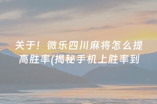 关于！微乐四川麻将怎么提高胜率(揭秘手机上胜率到哪调)