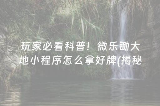 玩家必看科普！微乐锄大地小程序怎么拿好牌(揭秘小程序如何让牌变好)