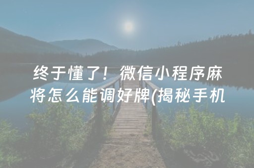 终于懂了！微信小程序麻将怎么能调好牌(揭秘手机上如何让牌变好)