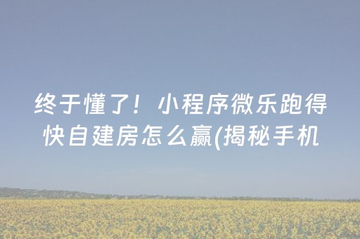 终于懂了！小程序微乐跑得快自建房怎么赢(揭秘手机上赢的诀窍)