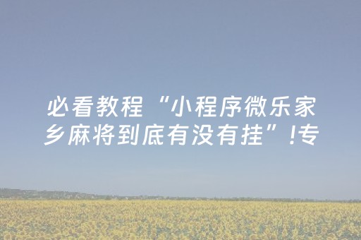 必看教程“小程序微乐家乡麻将到底有没有挂”!专业师傅带你一起了解（详细教程）-抖音