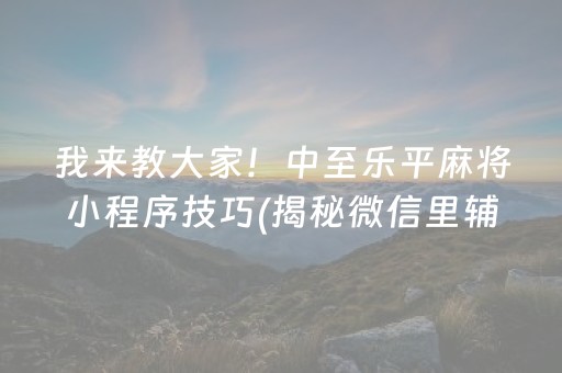 我来教大家！中至乐平麻将小程序技巧(揭秘微信里辅牌器)