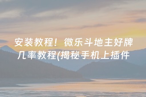 安装教程！微乐斗地主好牌几率教程(揭秘手机上插件购买)