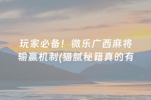 玩家必备！微乐广西麻将输赢机制(猫腻秘籍真的有挂)