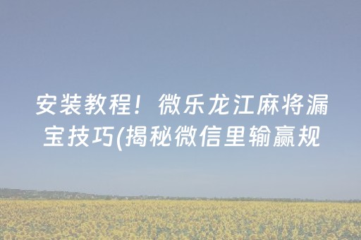 安装教程！微乐龙江麻将漏宝技巧(揭秘微信里输赢规律)