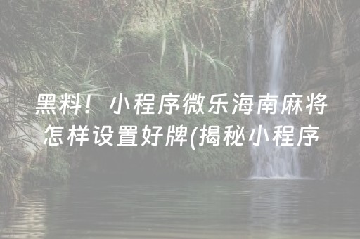 黑料！小程序微乐海南麻将怎样设置好牌(揭秘小程序系统发好牌)