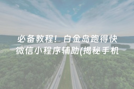 必备教程！白金岛跑得快微信小程序辅助(揭秘手机上规律攻略)