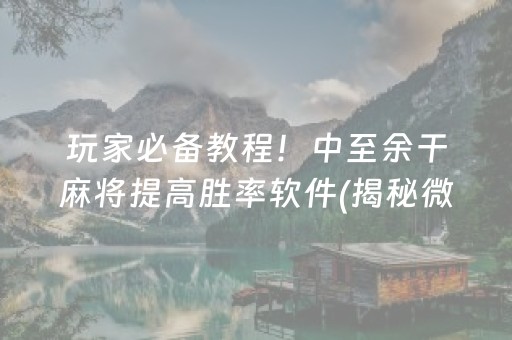 玩家必备教程！中至余干麻将提高胜率软件(揭秘微信里提高胜率)