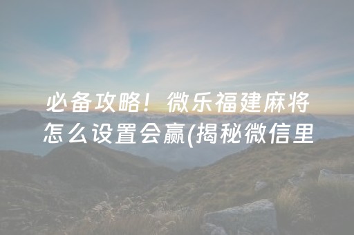 必备攻略！微乐福建麻将怎么设置会赢(揭秘微信里输赢规律)