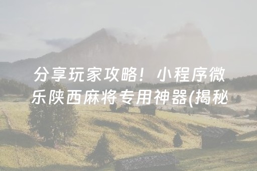 分享玩家攻略！小程序微乐陕西麻将专用神器(揭秘手机上赢的诀窍)