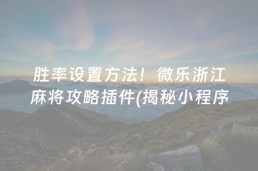 胜率设置方法！微乐浙江麻将攻略插件(揭秘小程序最新神器下载)