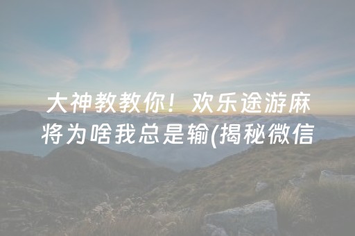 大神教教你！欢乐途游麻将为啥我总是输(揭秘微信里助赢软件)