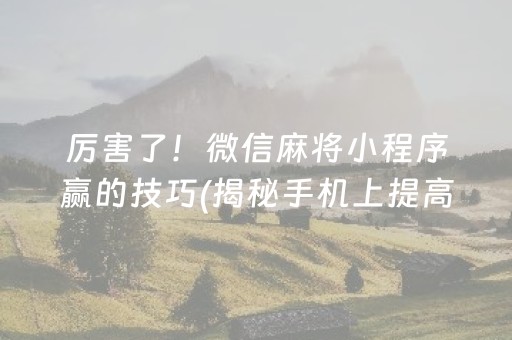 厉害了！微信麻将小程序赢的技巧(揭秘手机上提高赢的概率)