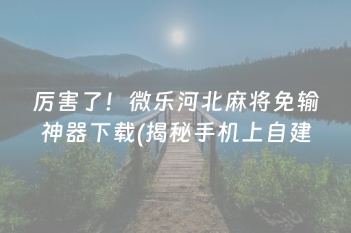 厉害了！微乐河北麻将免输神器下载(揭秘手机上自建房怎么赢)