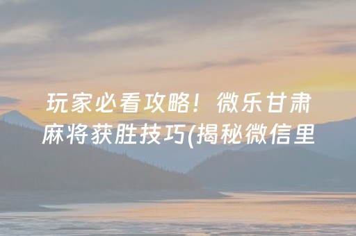 玩家必看攻略！微乐甘肃麻将获胜技巧(揭秘微信里如何让牌变好)