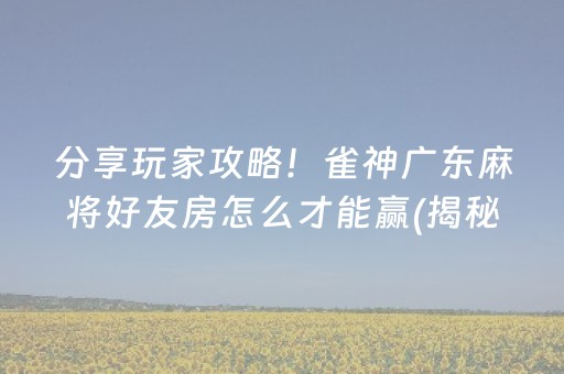 分享玩家攻略！雀神广东麻将好友房怎么才能赢(揭秘小程序助赢神器购买)