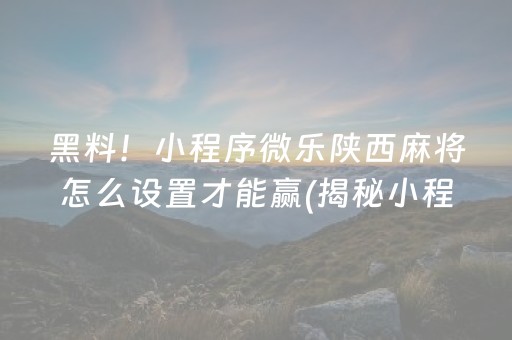 黑料！小程序微乐陕西麻将怎么设置才能赢(揭秘小程序助手软件)