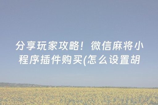 分享玩家攻略！微信麻将小程序插件购买(怎么设置胡牌)