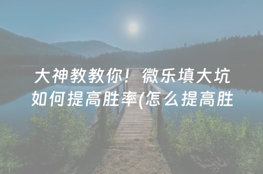 大神教教你！微乐填大坑如何提高胜率(怎么提高胜率)