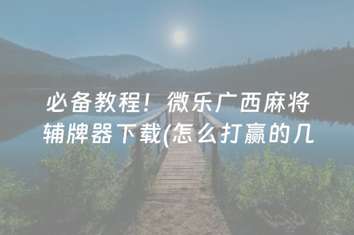 必备教程！微乐广西麻将辅牌器下载(怎么打赢的几率大)