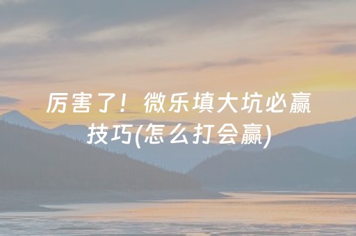 厉害了！微乐填大坑必赢技巧(怎么打会赢)