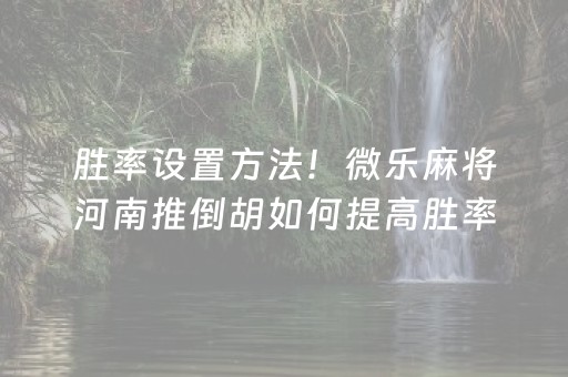 胜率设置方法！微乐麻将河南推倒胡如何提高胜率(怎么才有赢的几率)