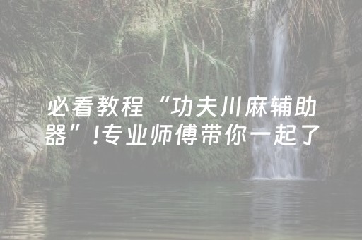 必看教程“功夫川麻辅助器”!专业师傅带你一起了解（详细教程）-抖音