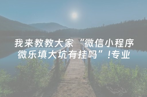 我来教教大家“微信小程序微乐填大坑有挂吗”!专业师傅带你一起了解（详细教程）-抖音